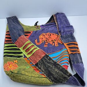 Boho Sling Bag Made Nepal Elephant Hippie Chic Patchwork Embroidered Messenger